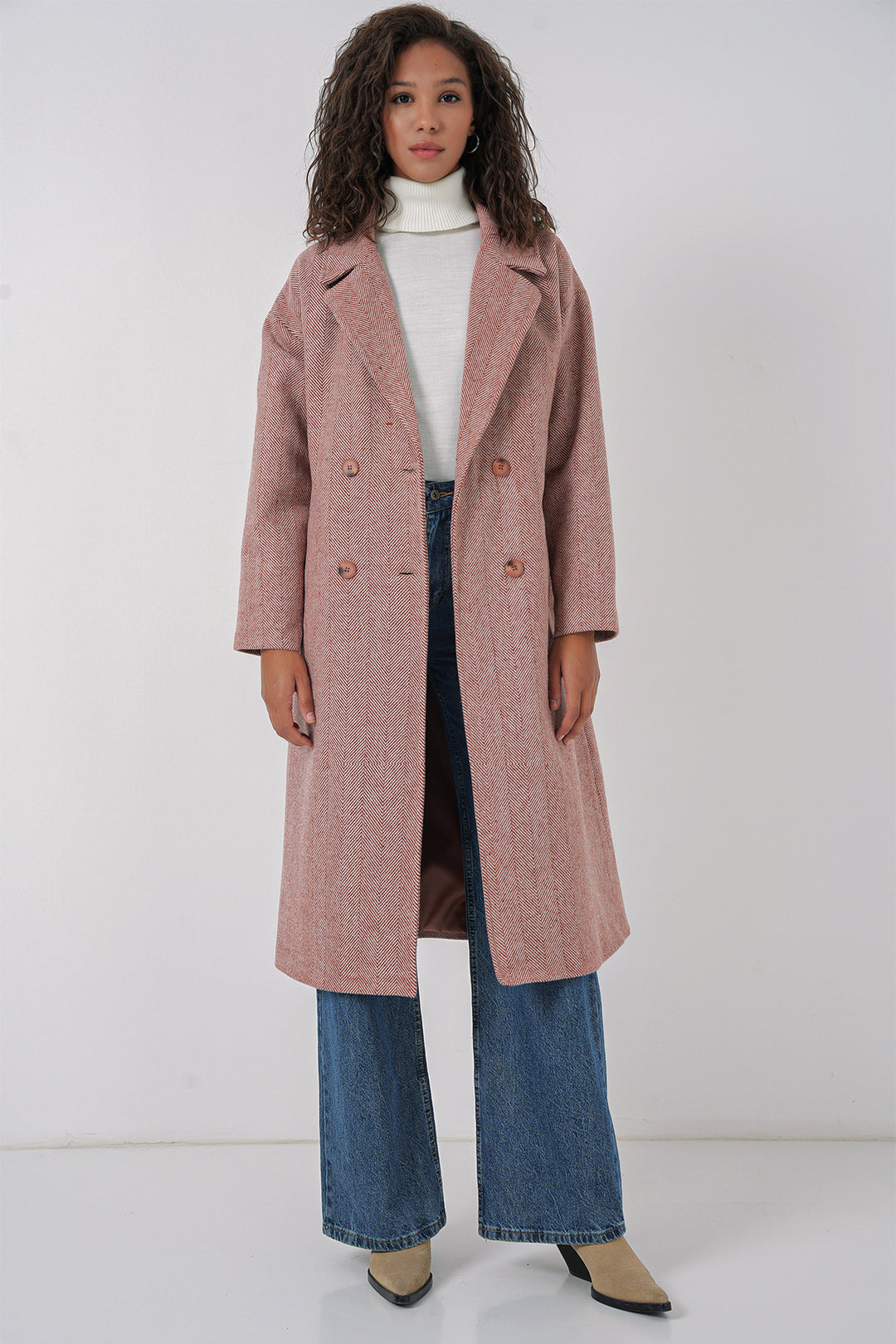 BGD Women Oversize Wide Cut Wool Long Coat - Salmon - Beja