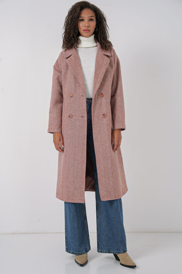 BGD Women Oversize Wide Cut Wool Long Coat - Salmon - Beja