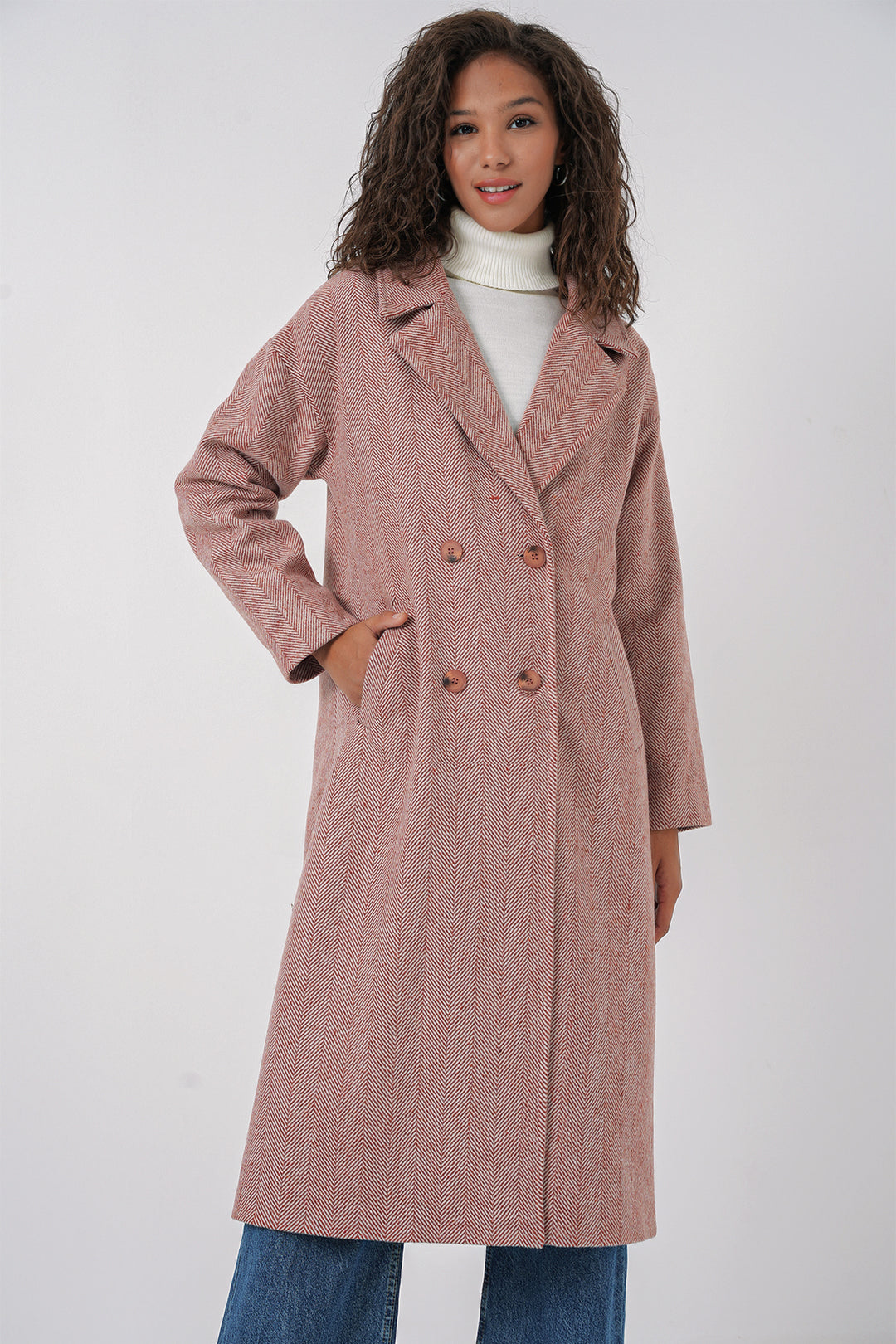 BGD Women Oversize Wide Cut Wool Long Coat - Salmon - Beja