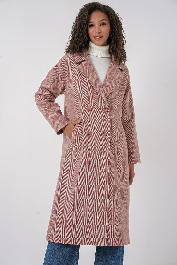 BGD Women Oversize Wide Cut Wool Long Coat - Salmon - Beja