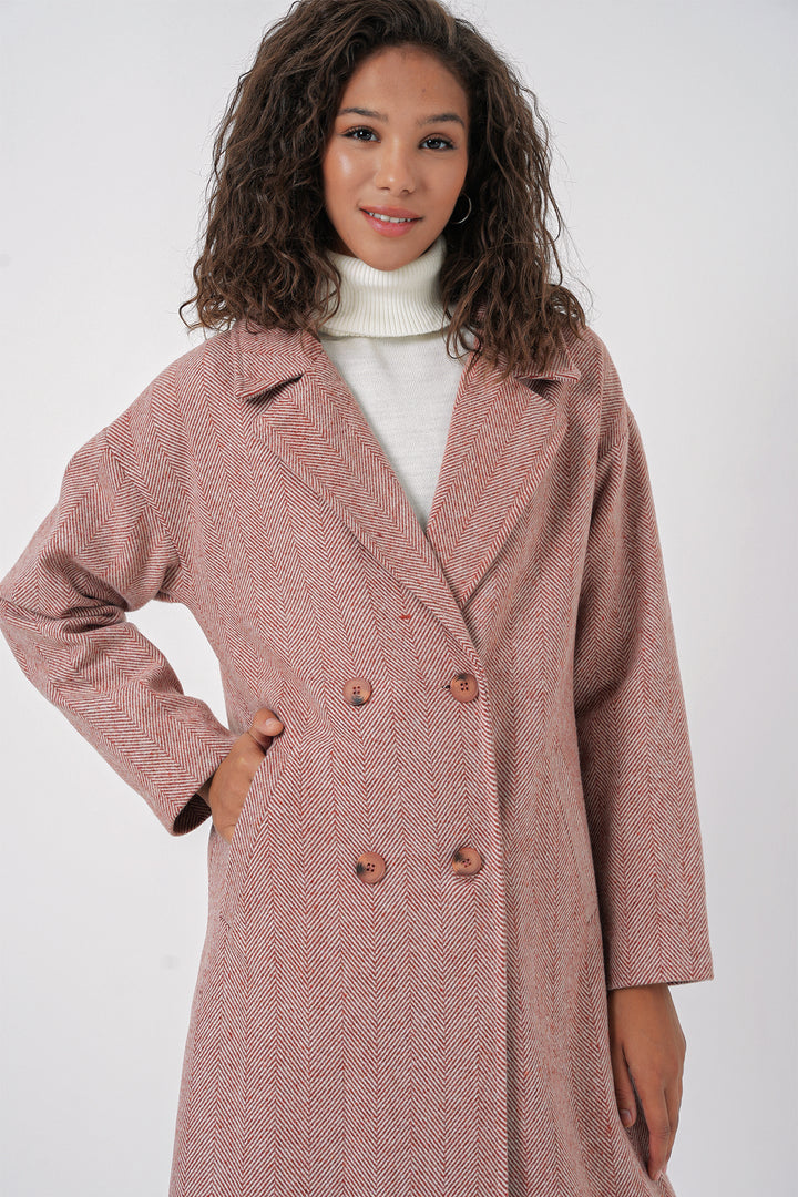 BGD Women Oversize Wide Cut Wool Long Coat - Salmon - Beja