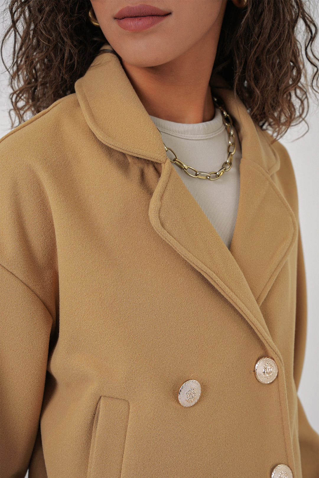 BGD Women Lapel Collar Crop Jacket - Mustard - Montrouge