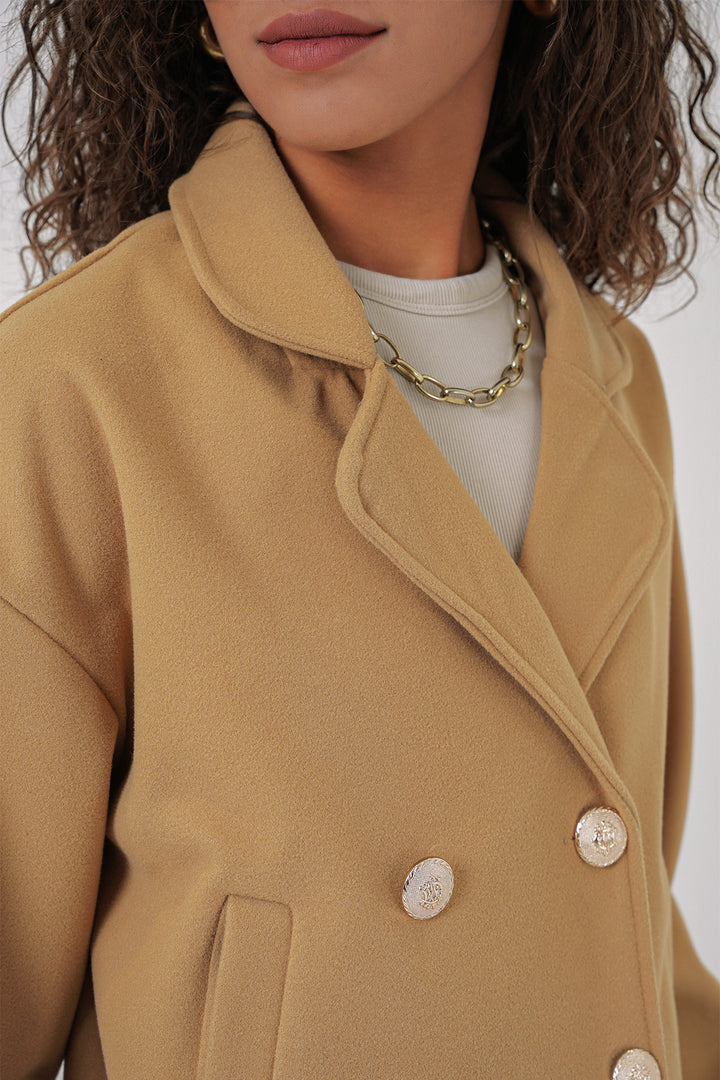 BGD Women Lapel Collar Crop Jacket - Mustard - Montrouge