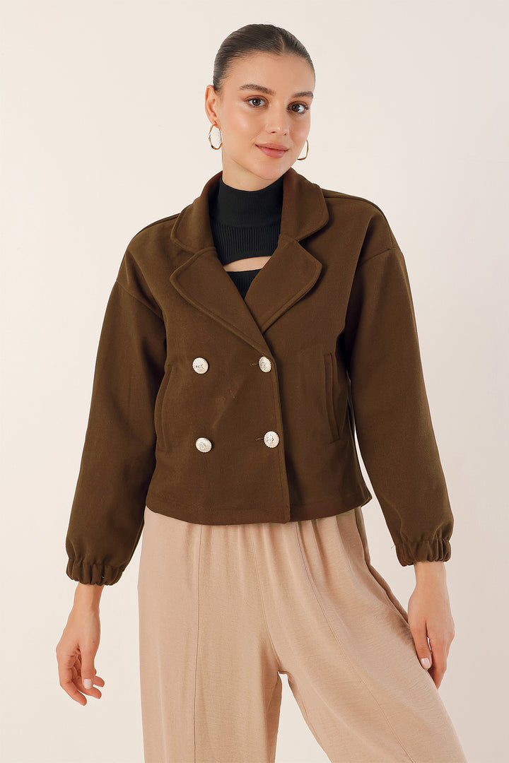 BGD Women Lapel Collar Crop Jacket - Brown - Avondale
