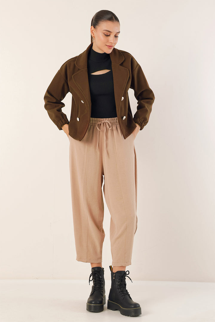 BGD Women Lapel Collar Crop Jacket - Brown - Avondale
