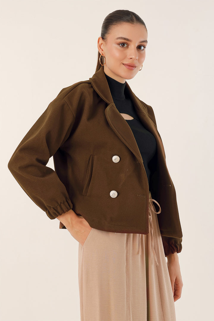 BGD Women Lapel Collar Crop Jacket - Brown - Avondale