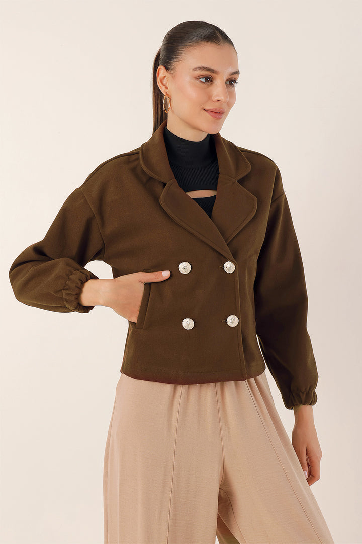 BGD Women Lapel Collar Crop Jacket - Brown - Avondale