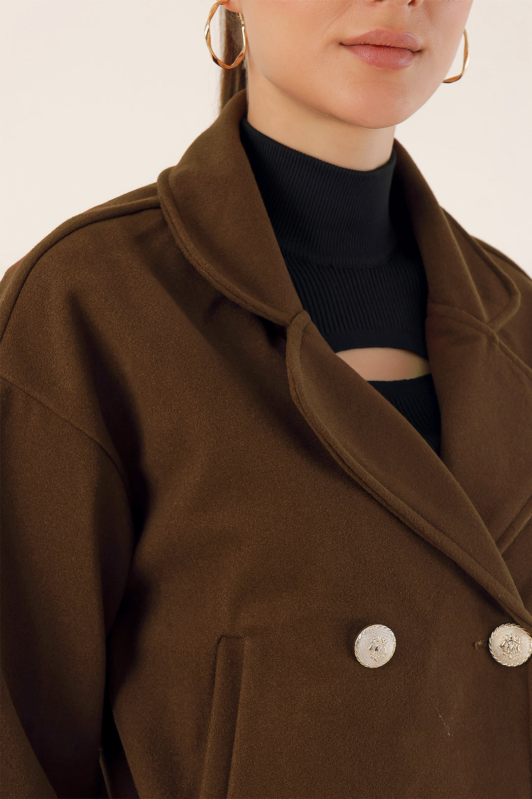 BGD Women Lapel Collar Crop Jacket - Brown - Avondale