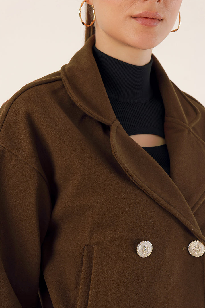BGD Women Lapel Collar Crop Jacket - Brown - Avondale