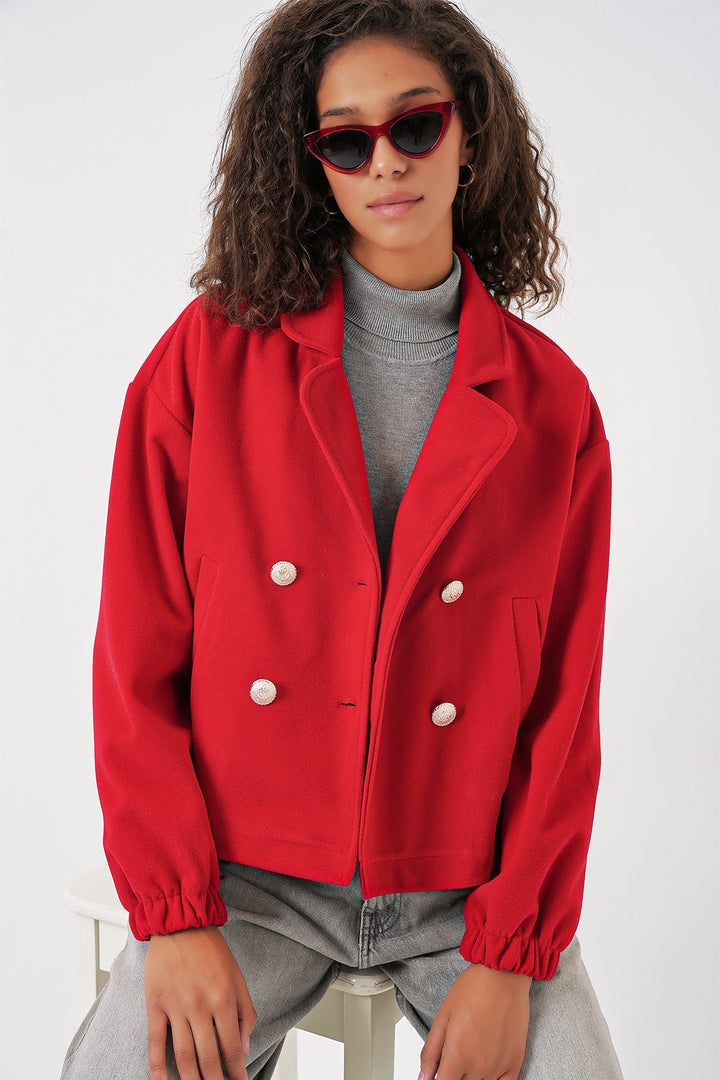 BGD Women Kruvaze Yaka Crop Ceket - Kırmızı - Heemskerk