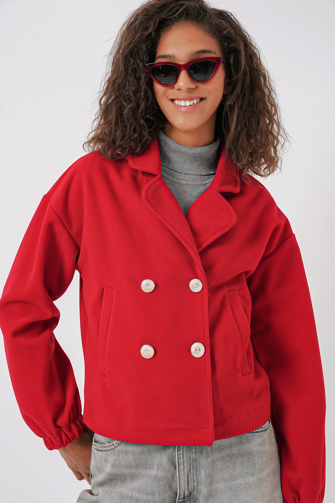 BGD Women Kruvaze Yaka Crop Ceket - Kırmızı - Heemskerk