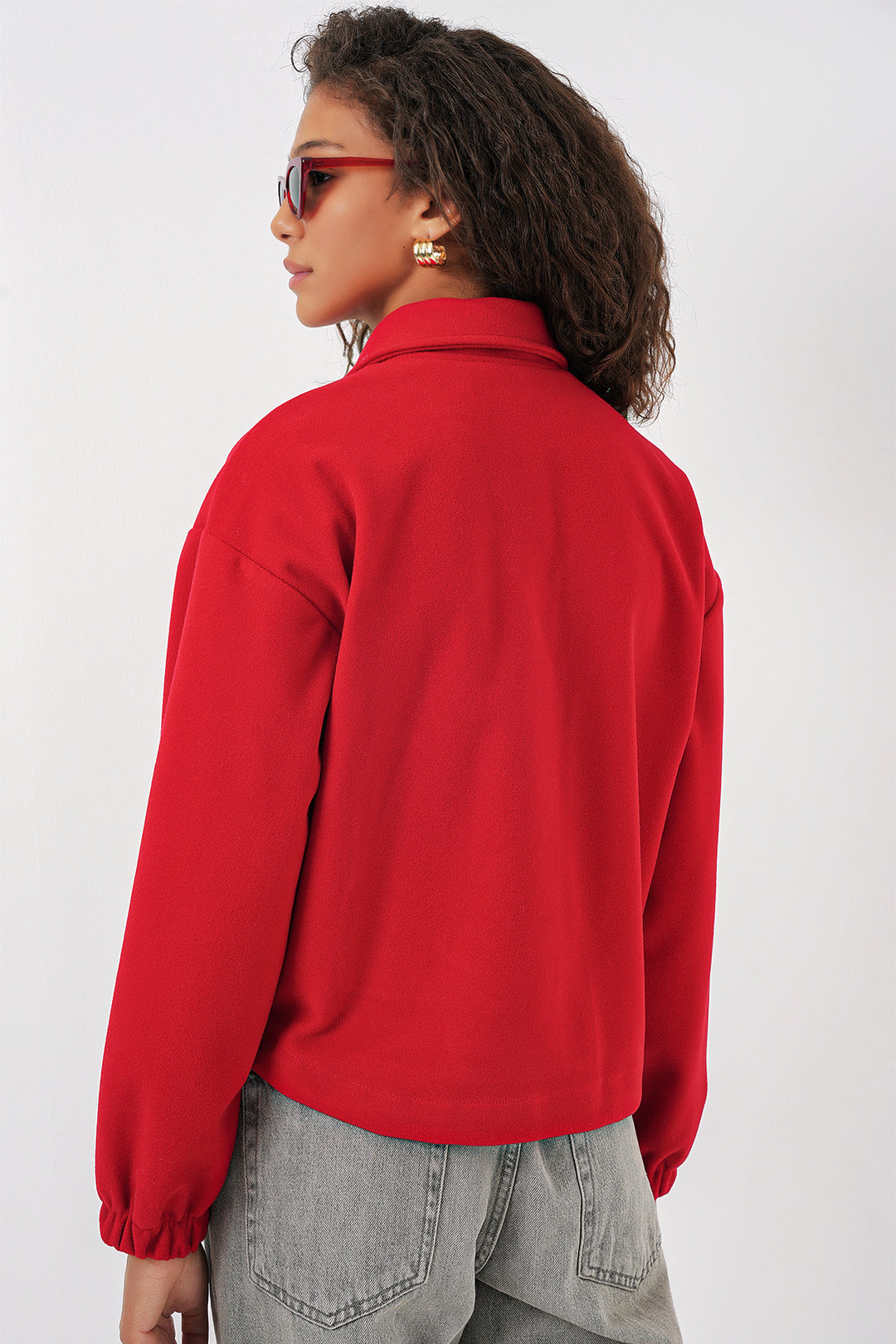BGD Women Kruvaze Yaka Crop Ceket - Kırmızı - Heemskerk