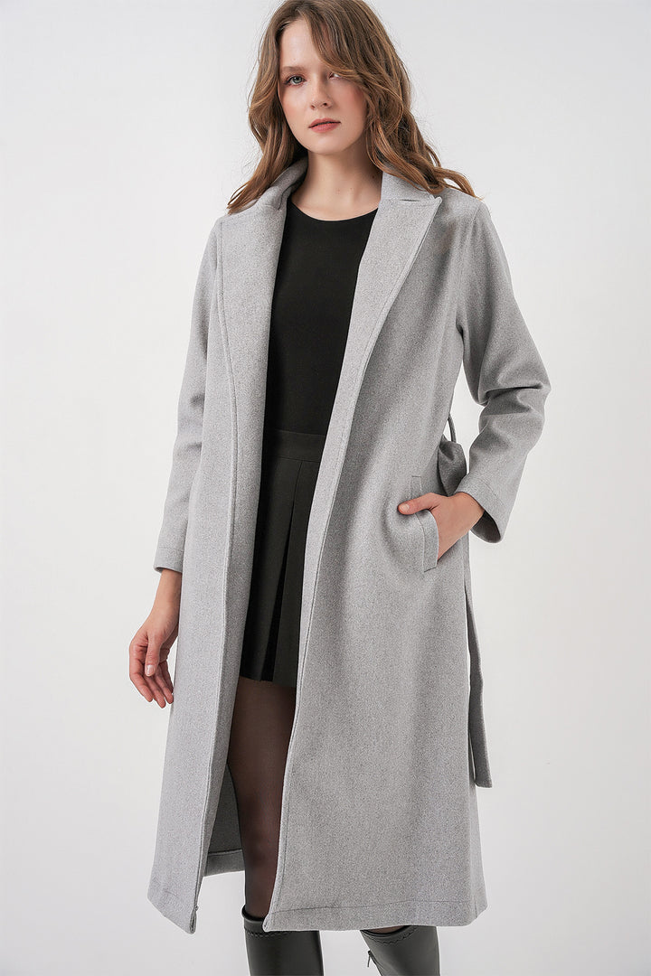 BGD Women Double Breasted Shawl Collar Coat - Dark Grey - Clarkstown