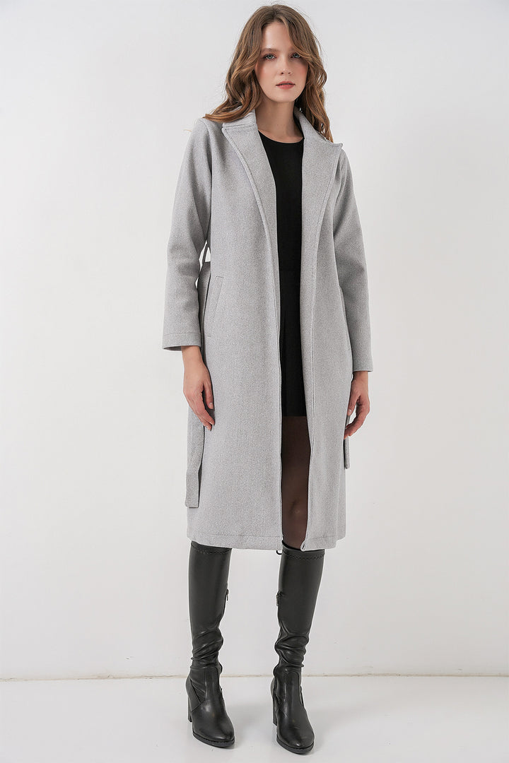 BGD Women Double Breasted Shawl Collar Coat - Dark Grey - Clarkstown