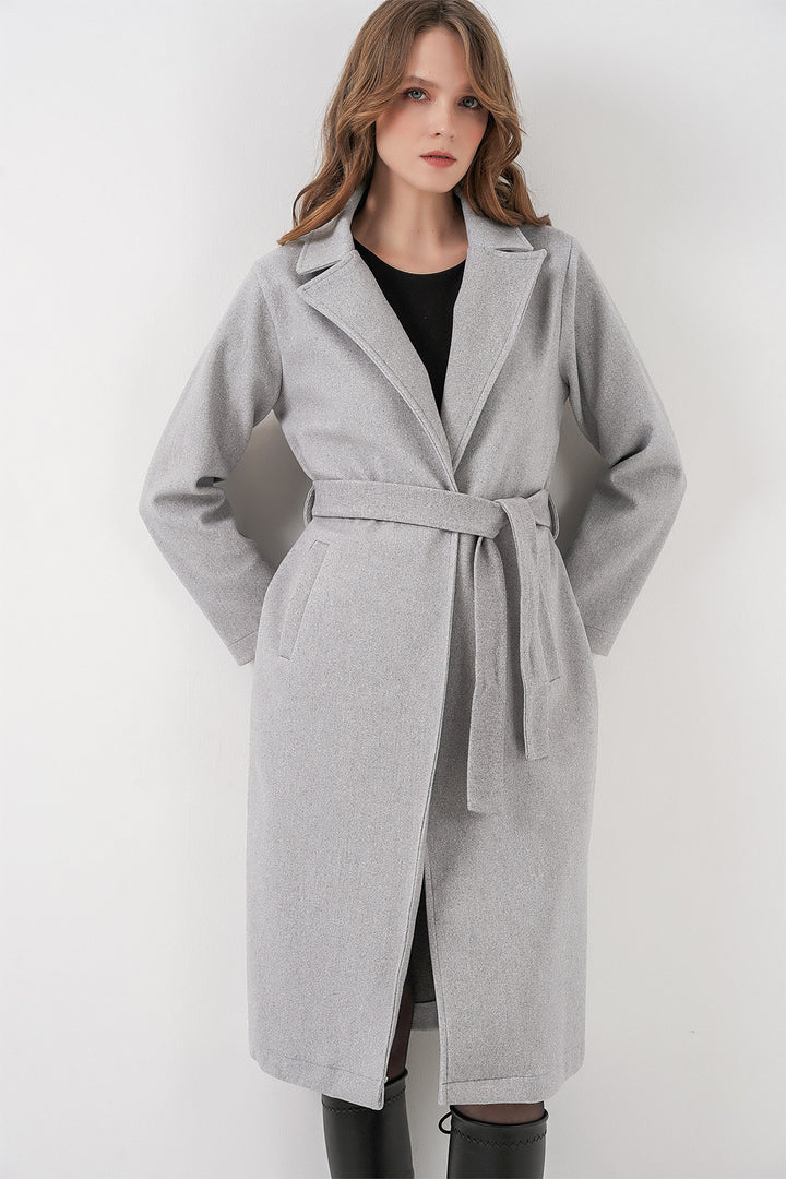 BGD Women Double Breasted Shawl Collar Coat - Dark Grey - Clarkstown