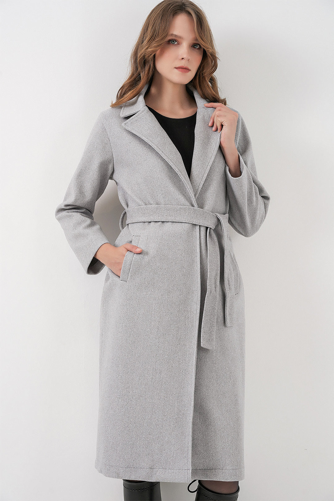 BGD Women Double Breasted Shawl Collar Coat - Dark Grey - Clarkstown