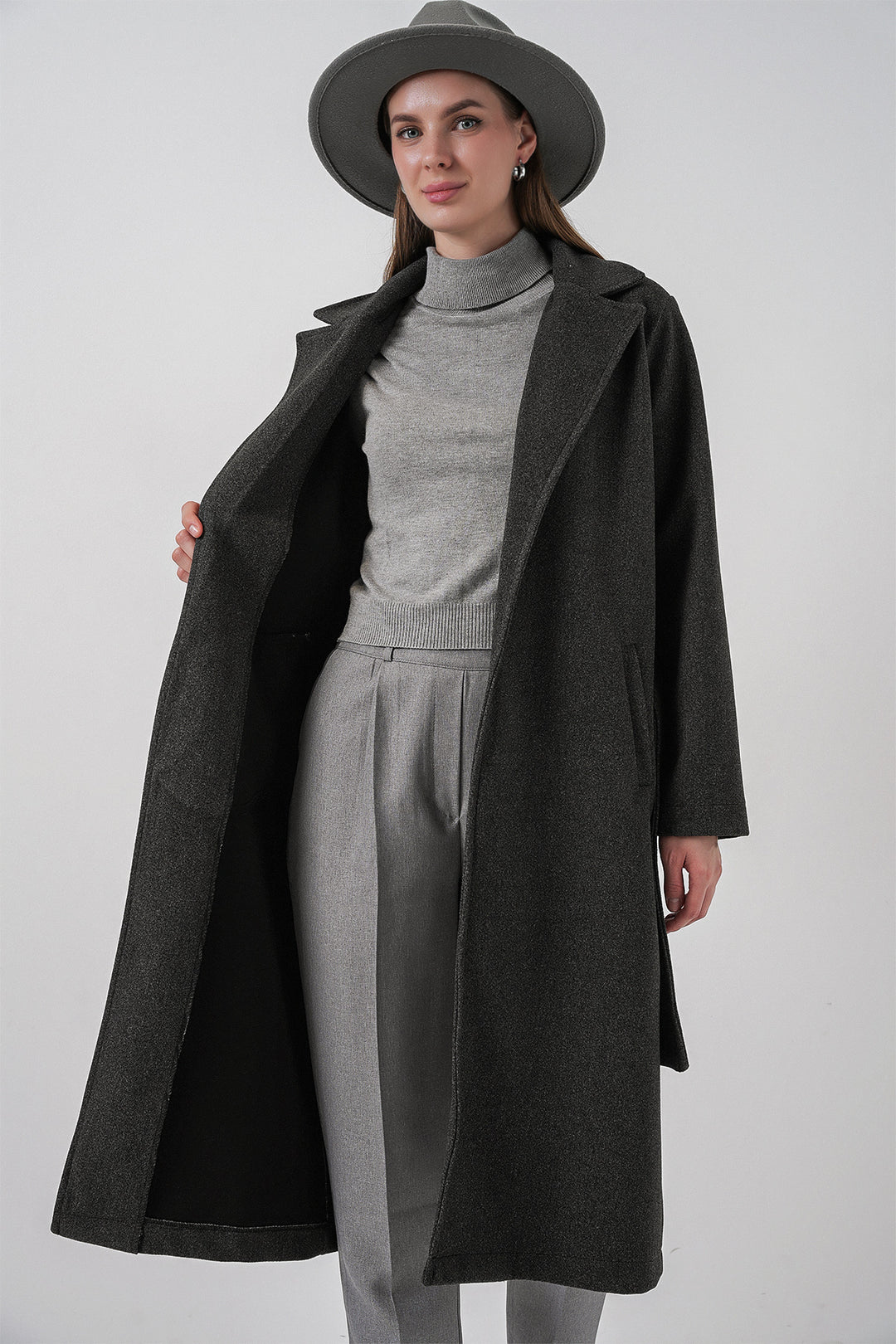 BGD Women Double Breasted Shawl Collar Coat - Anthracite - Lincoln