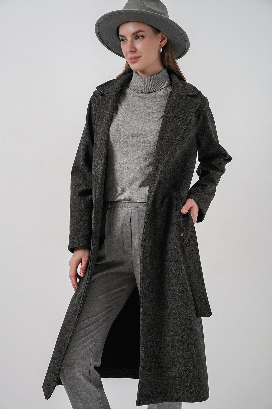 BGD Women Double Breasted Shawl Collar Coat - Anthracite - Lincoln