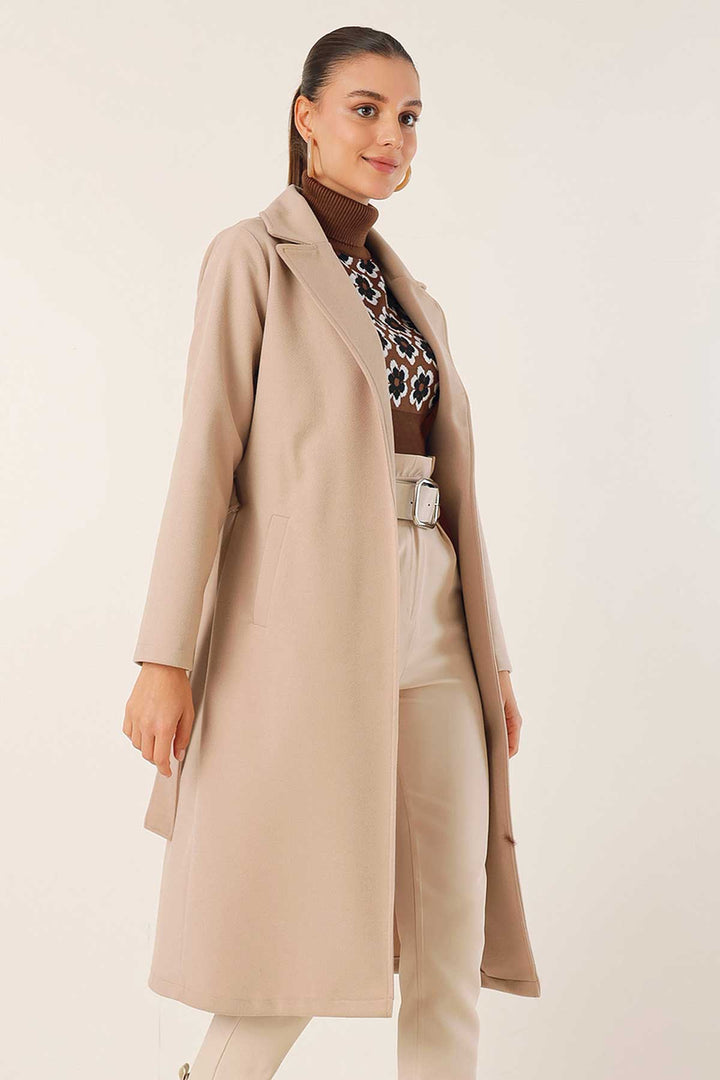 BGD Women Double Breasted Coat with Shawl Collar - Beige - Neuwied