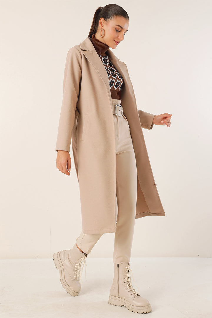 BGD Women Double Breasted Coat with Shawl Collar - Beige - Neuwied