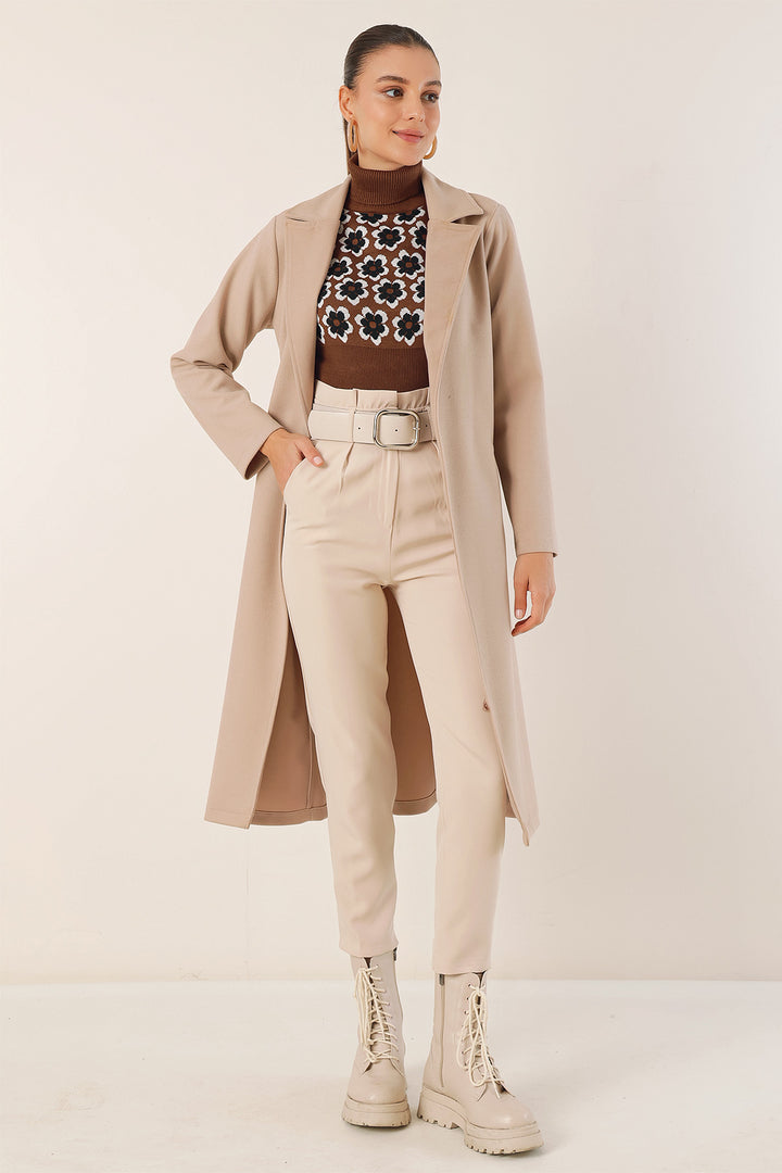 BGD Women Double Breasted Coat with Shawl Collar - Beige - Neuwied