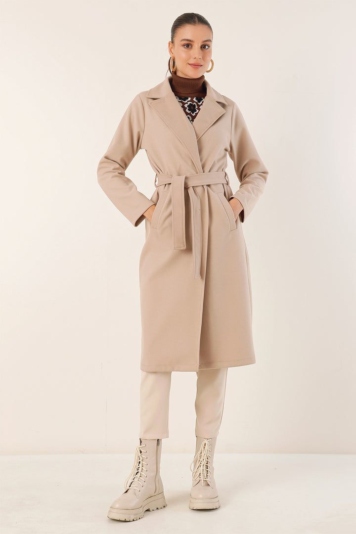 BGD Women Double Breasted Coat with Shawl Collar - Beige - Neuwied