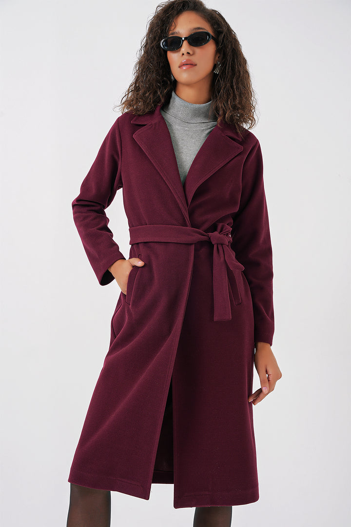 BGD Women Double-Breasted Coat with Shawl Collar - Burgundy - Acireale