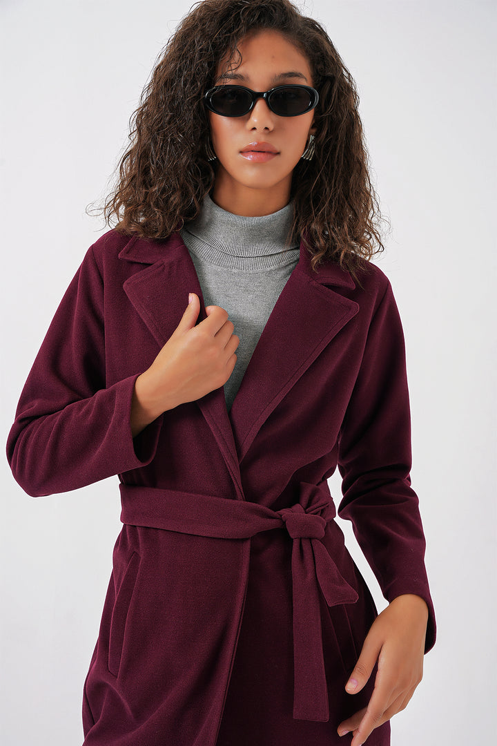 BGD Women Double-Breasted Coat with Shawl Collar - Burgundy - Acireale