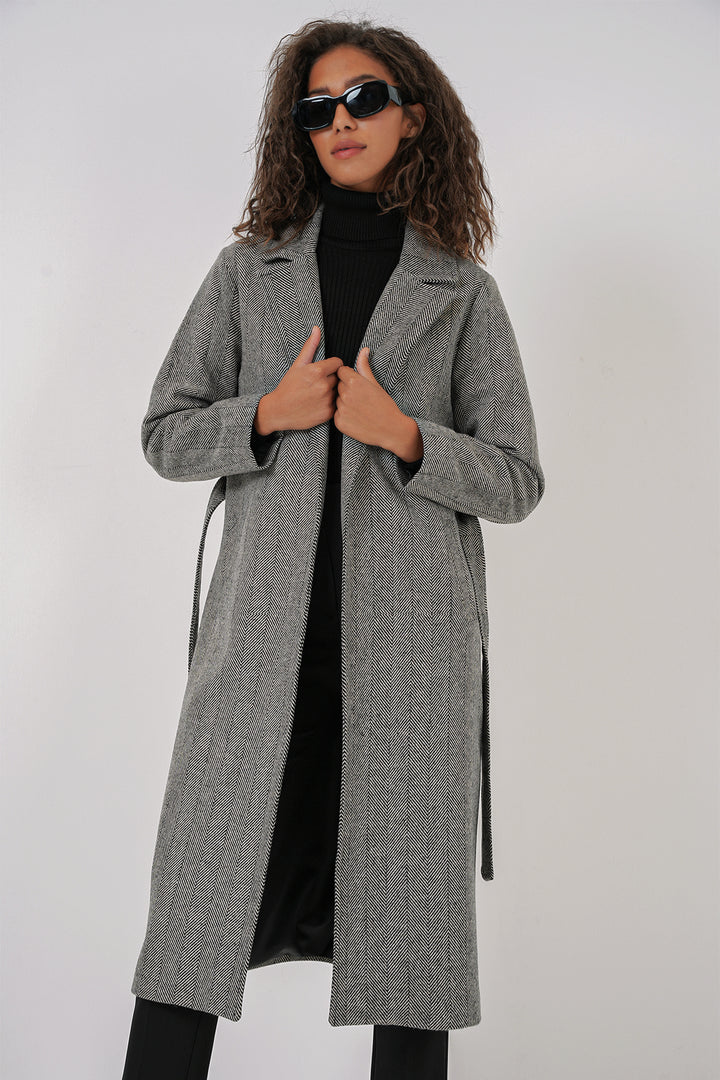 BGD Women Double-Breasted Notched Collar Coat - Dark Black - Horizon West