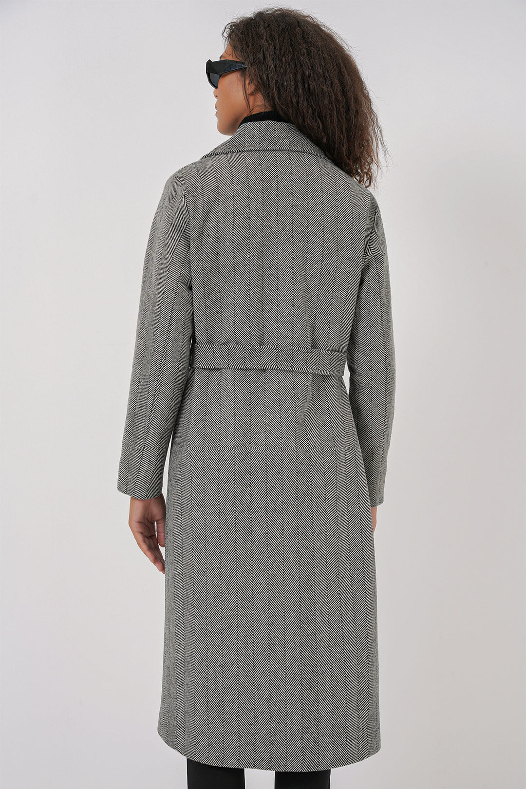 BGD Women Double-Breasted Notched Collar Coat - Dark Black - Horizon West