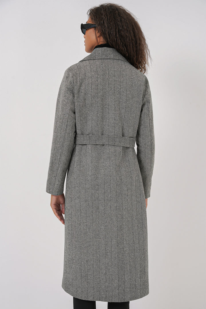 BGD Women Double-Breasted Notched Collar Coat - Dark Black - Horizon West