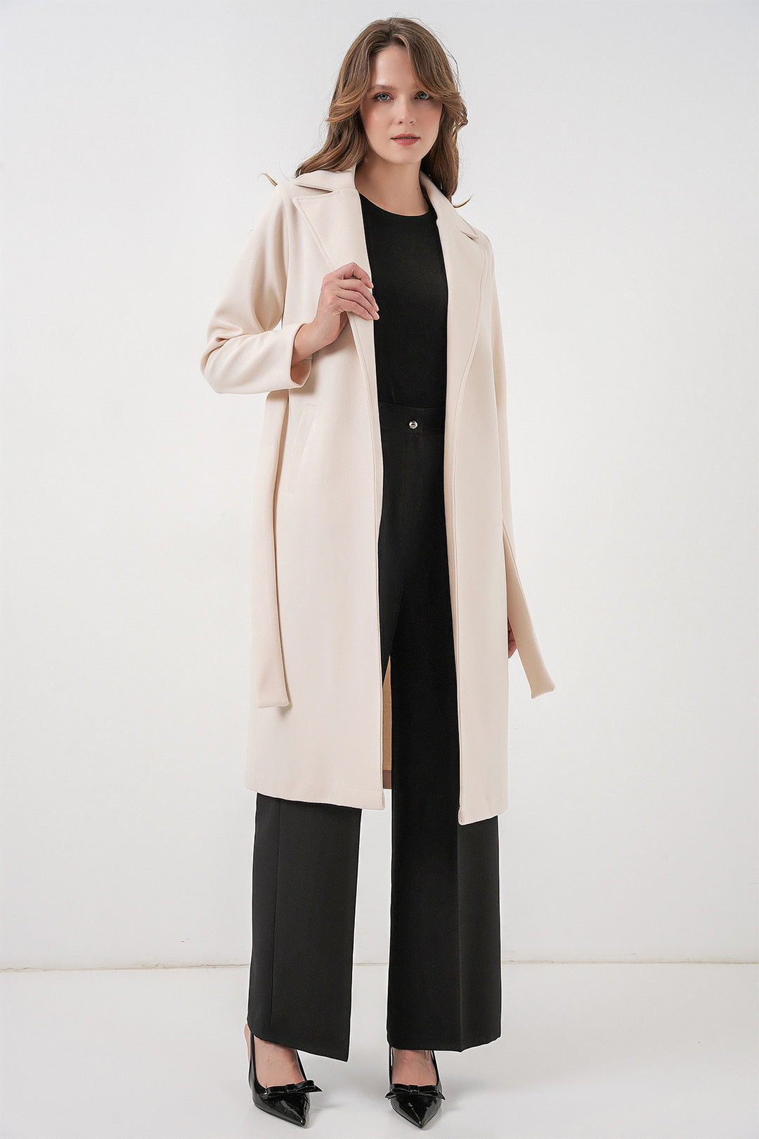 BGD Women Double-Breasted Coat with Shawl Collar - Ecru - Feltham