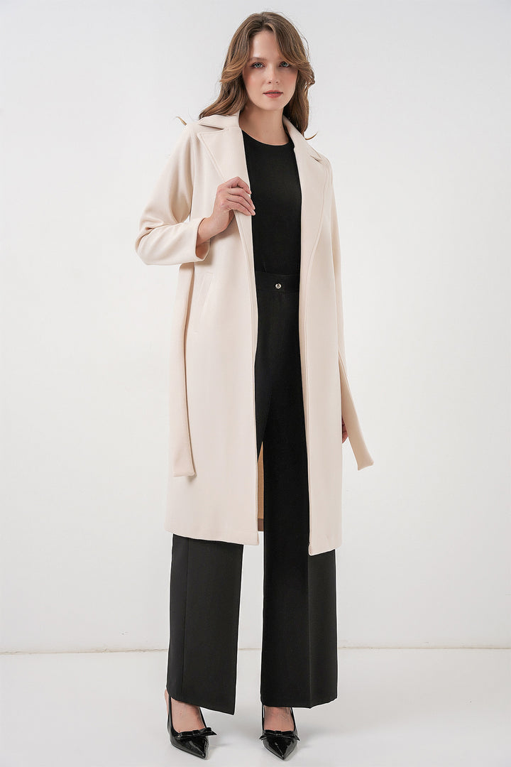 BGD Women Double-Breasted Coat with Shawl Collar - Ecru - Feltham