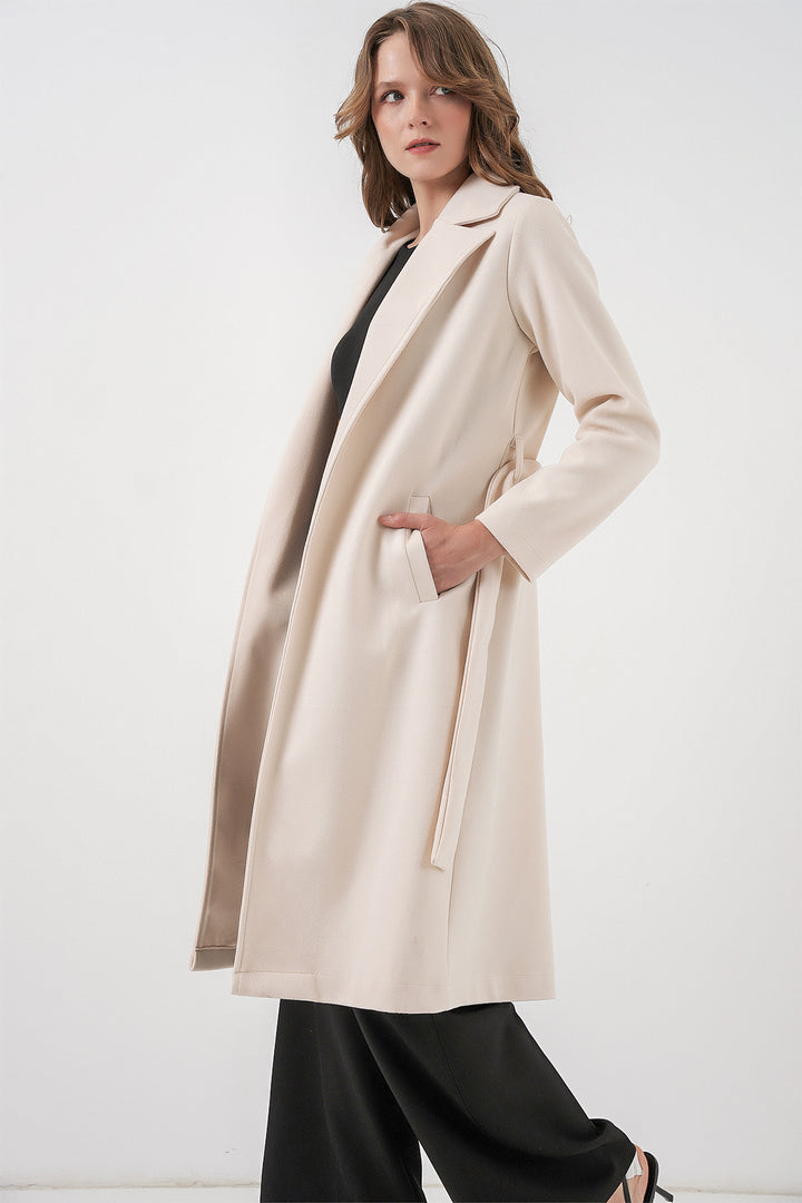 BGD Women Double-Breasted Coat with Shawl Collar - Ecru - Feltham
