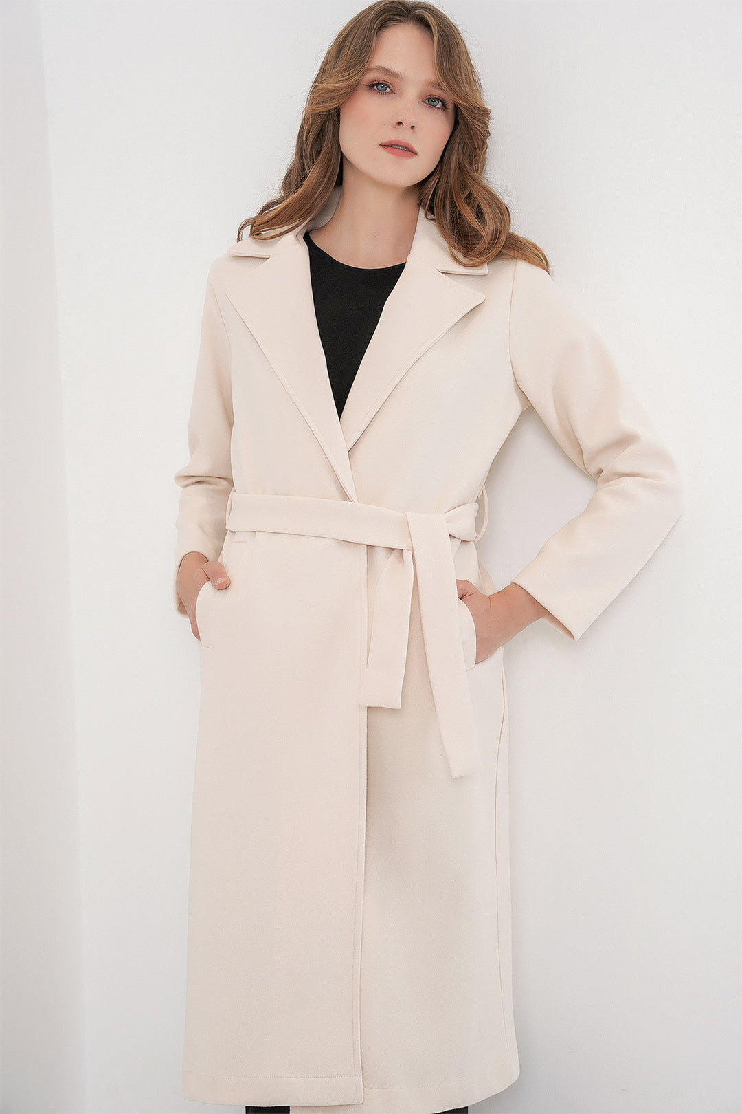 BGD Women Double-Breasted Coat with Shawl Collar - Ecru - Feltham