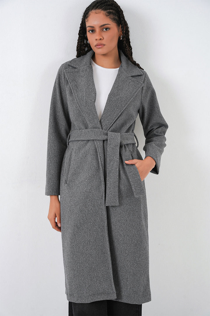 BGD Women Double Breasted Shawl Collar Coat - Smoke Gray - Vélez-Málaga