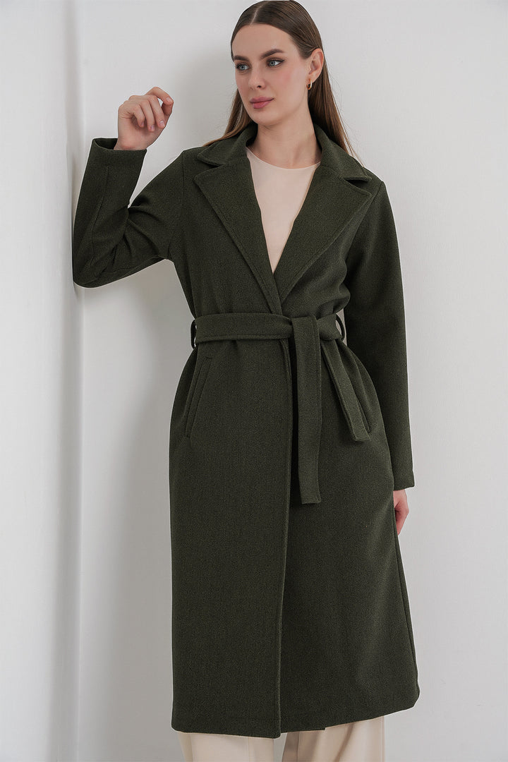 BGD Women Double Breasted Shawl Collar Coat - Khaki - Sayula