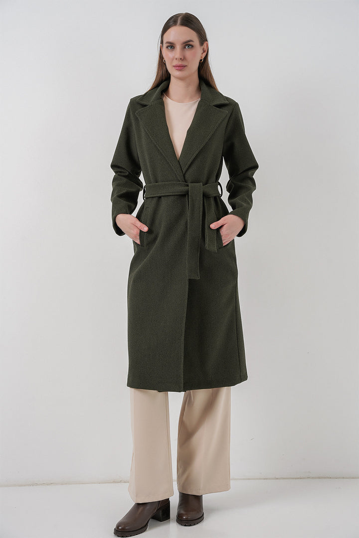 BGD Women Double Breasted Shawl Collar Coat - Khaki - Sayula
