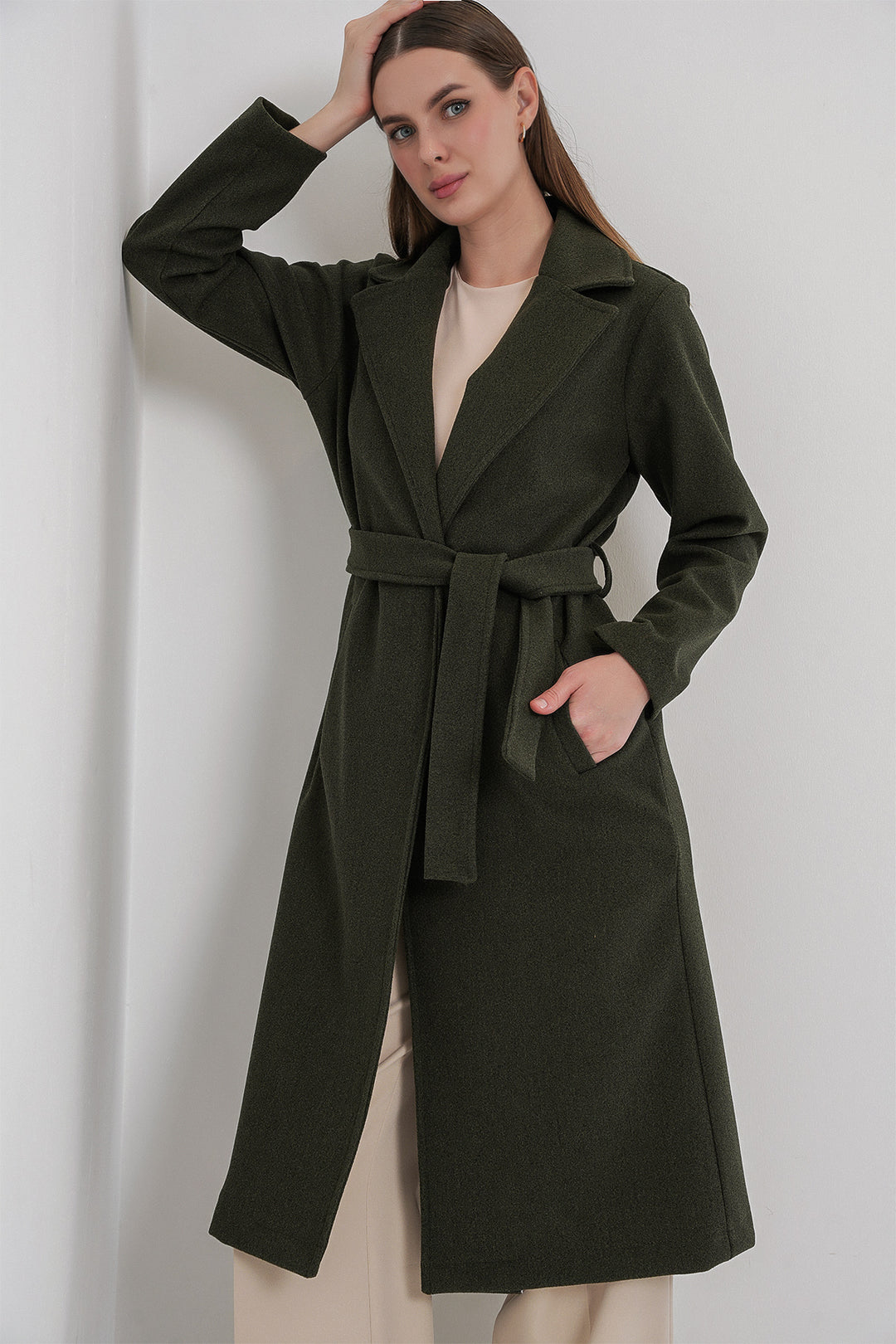 BGD Women Double Breasted Shawl Collar Coat - Khaki - Sayula