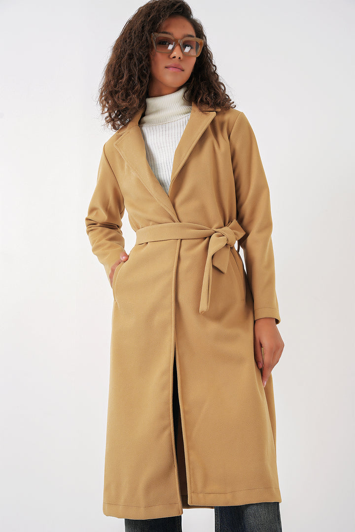 BGD Women Double-Breasted Coat with Shawl Collar - Mustard - Benalmádena