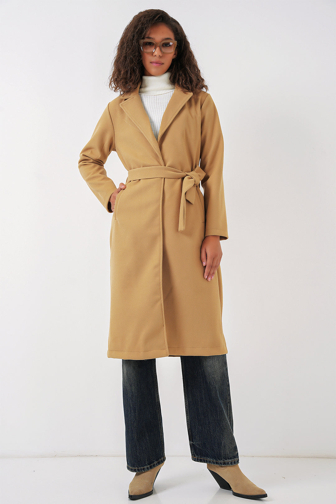 BGD Women Double-Breasted Coat with Shawl Collar - Mustard - Benalmádena