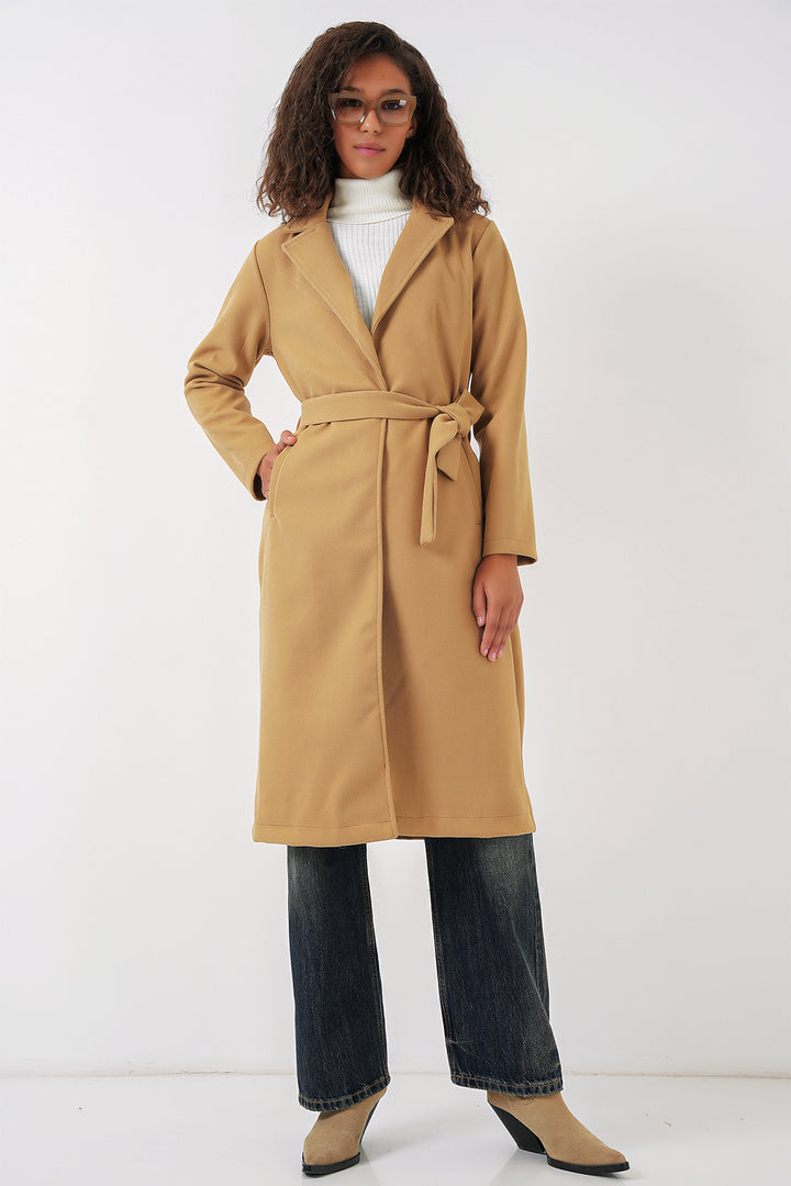 BGD Women Double-Breasted Coat with Shawl Collar - Mustard - Benalmádena