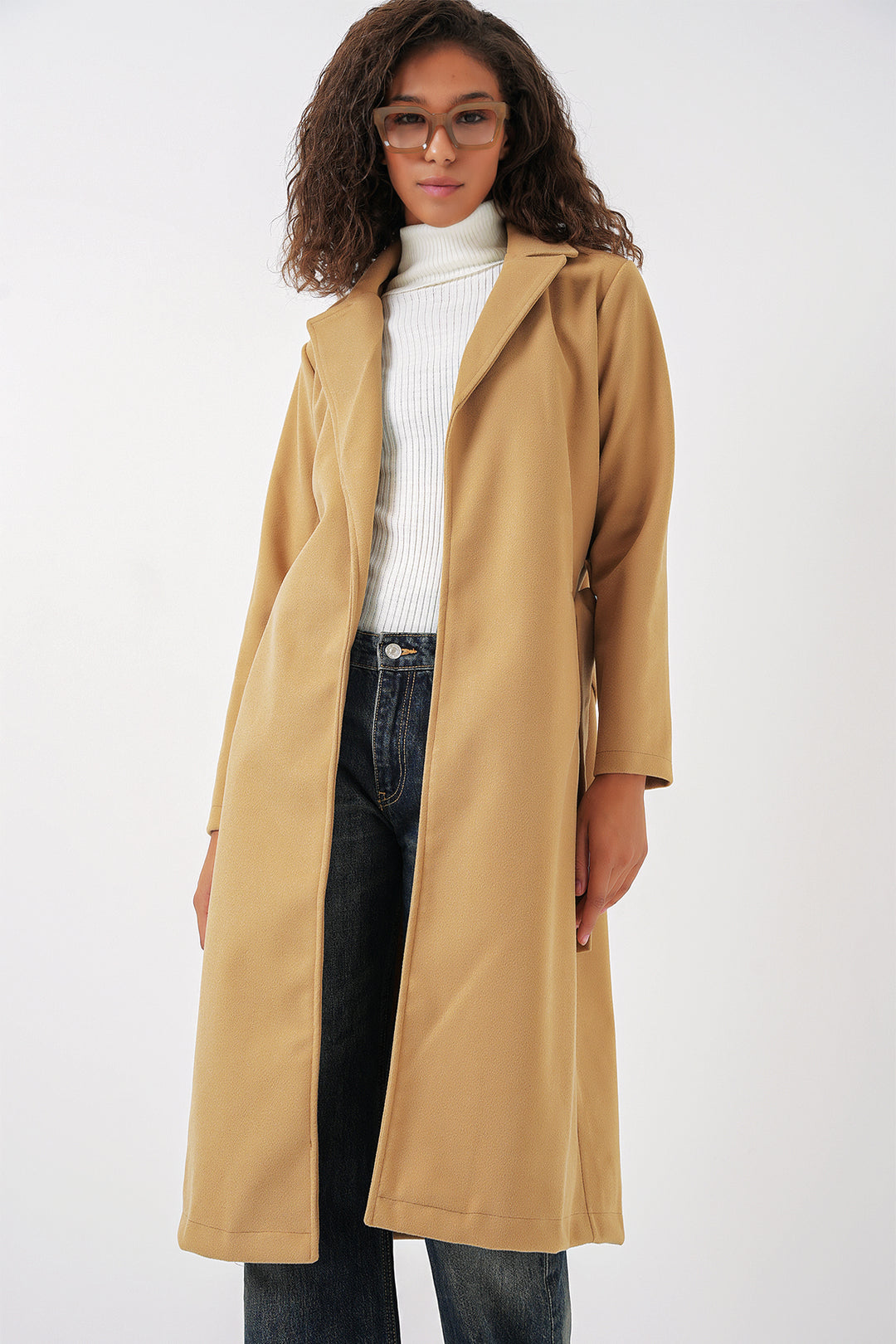 BGD Women Double-Breasted Coat with Shawl Collar - Mustard - Benalmádena
