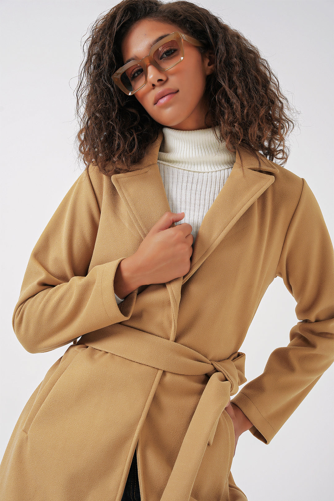 BGD Women Double-Breasted Coat with Shawl Collar - Mustard - Benalmádena