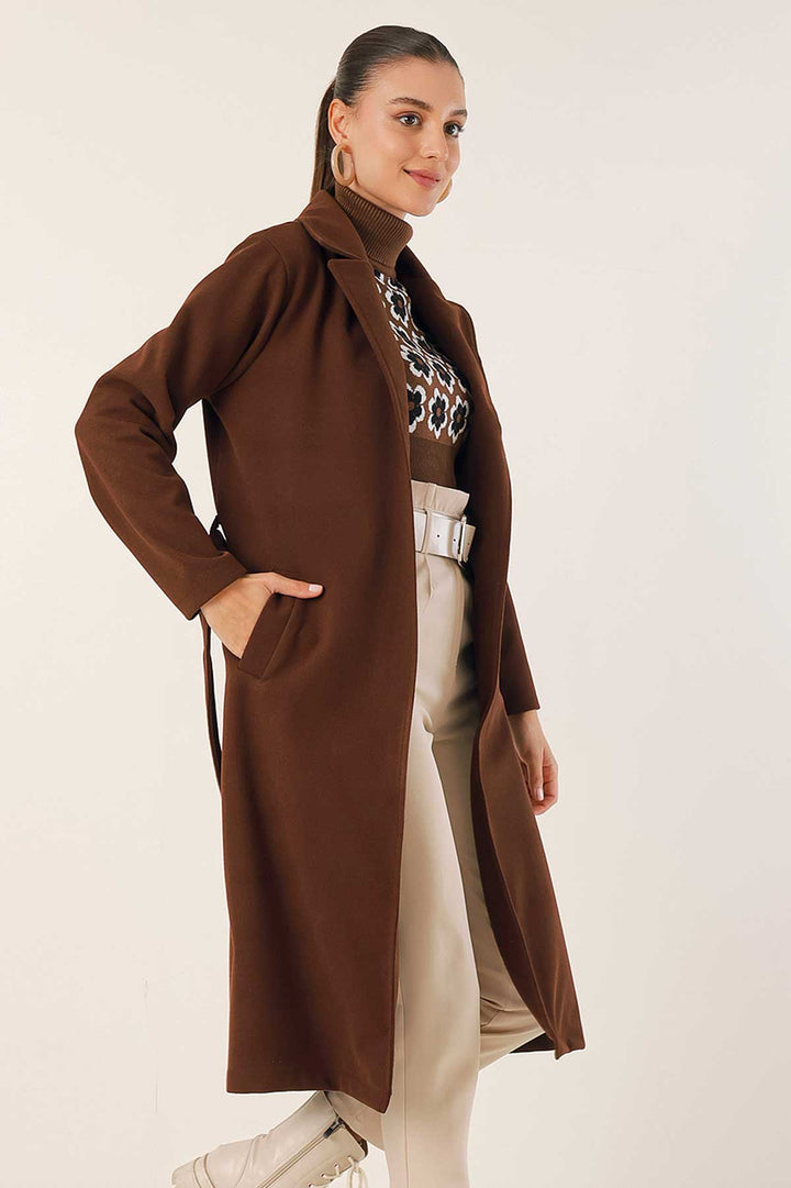 BGD Women Double Breasted Notched Coat - Brown - Piteşti