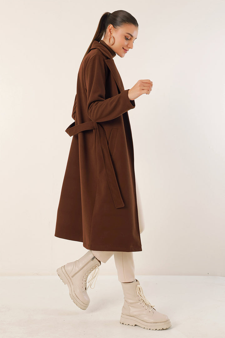 BGD Women Double Breasted Notched Coat - Brown - Piteşti