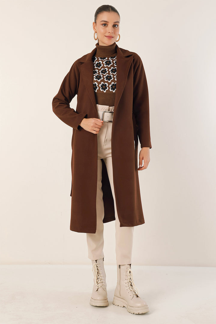 BGD Women Double Breasted Notched Coat - Brown - Piteşti