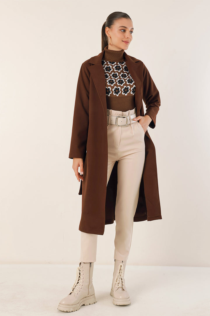 BGD Women Double Breasted Notched Coat - Brown - Piteşti