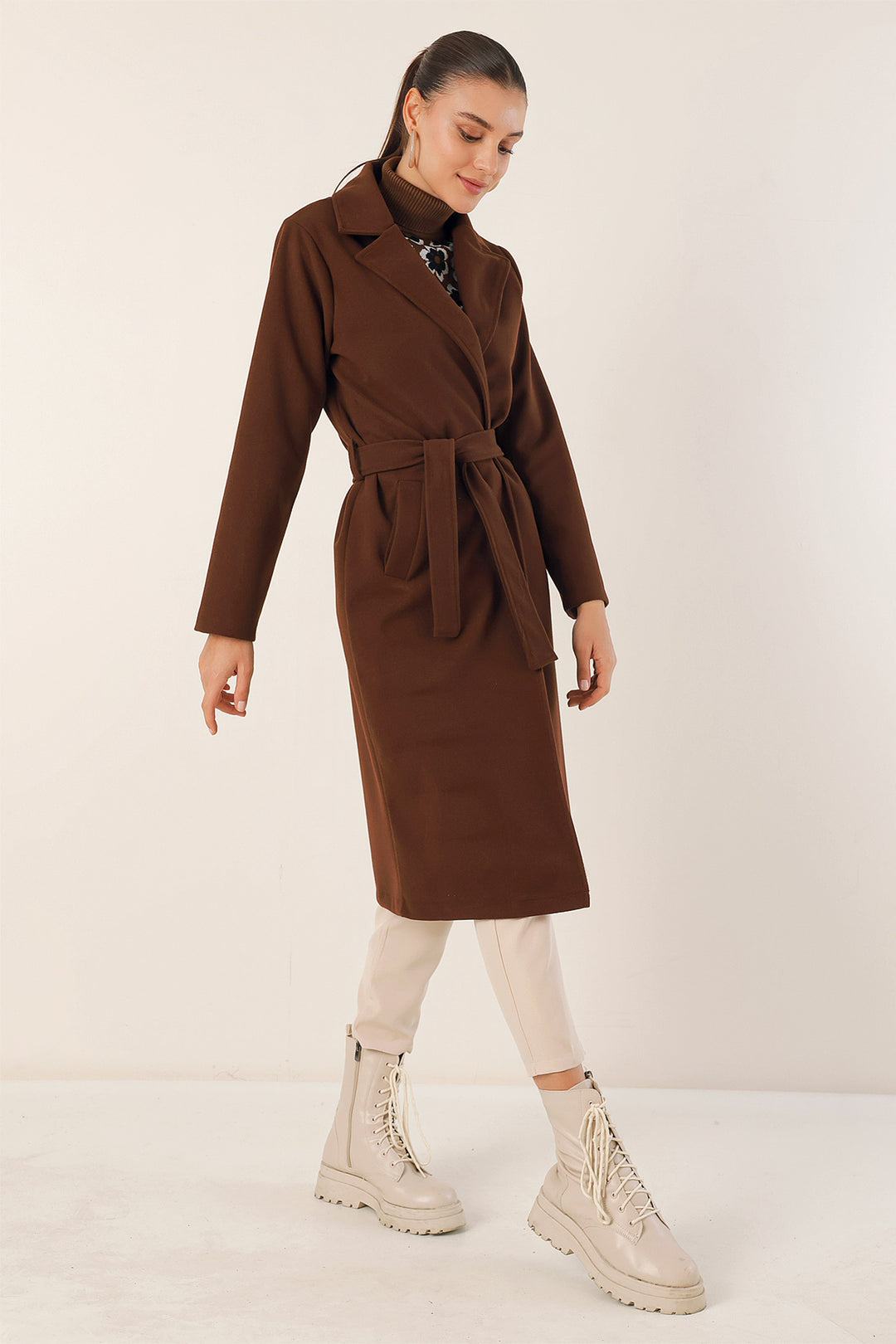 BGD Women Double Breasted Notched Coat - Brown - Piteşti
