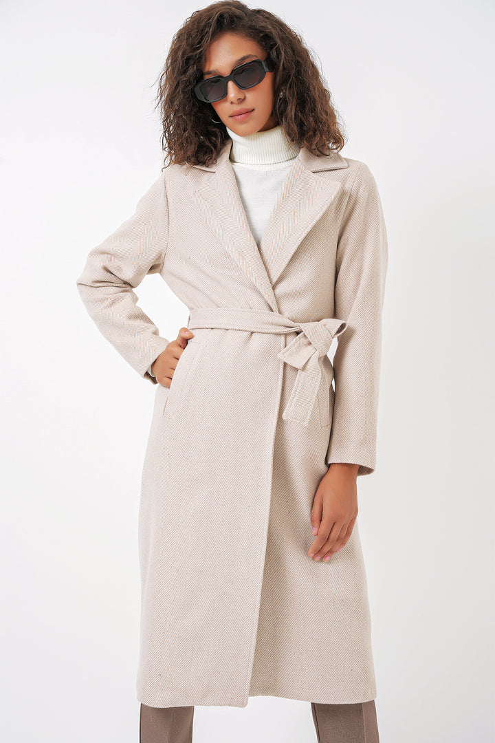 BGD Women Double-Breasted Coat with Shawl Collar - Cream - Middletown